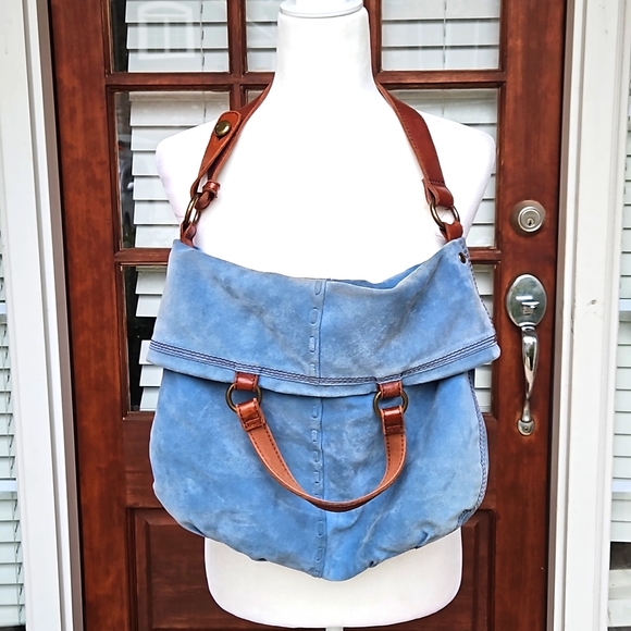 Lucky Brand Handbags - Lucky Brand Blue Suede Italian Leather Hobo Bag